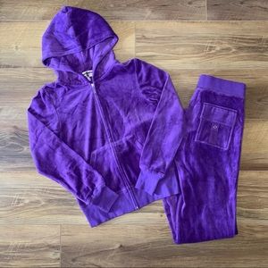 NWT Juicy Couture Tracksuit 2pc Velour Set Jogger Zip Hoodie Pants Purple XS